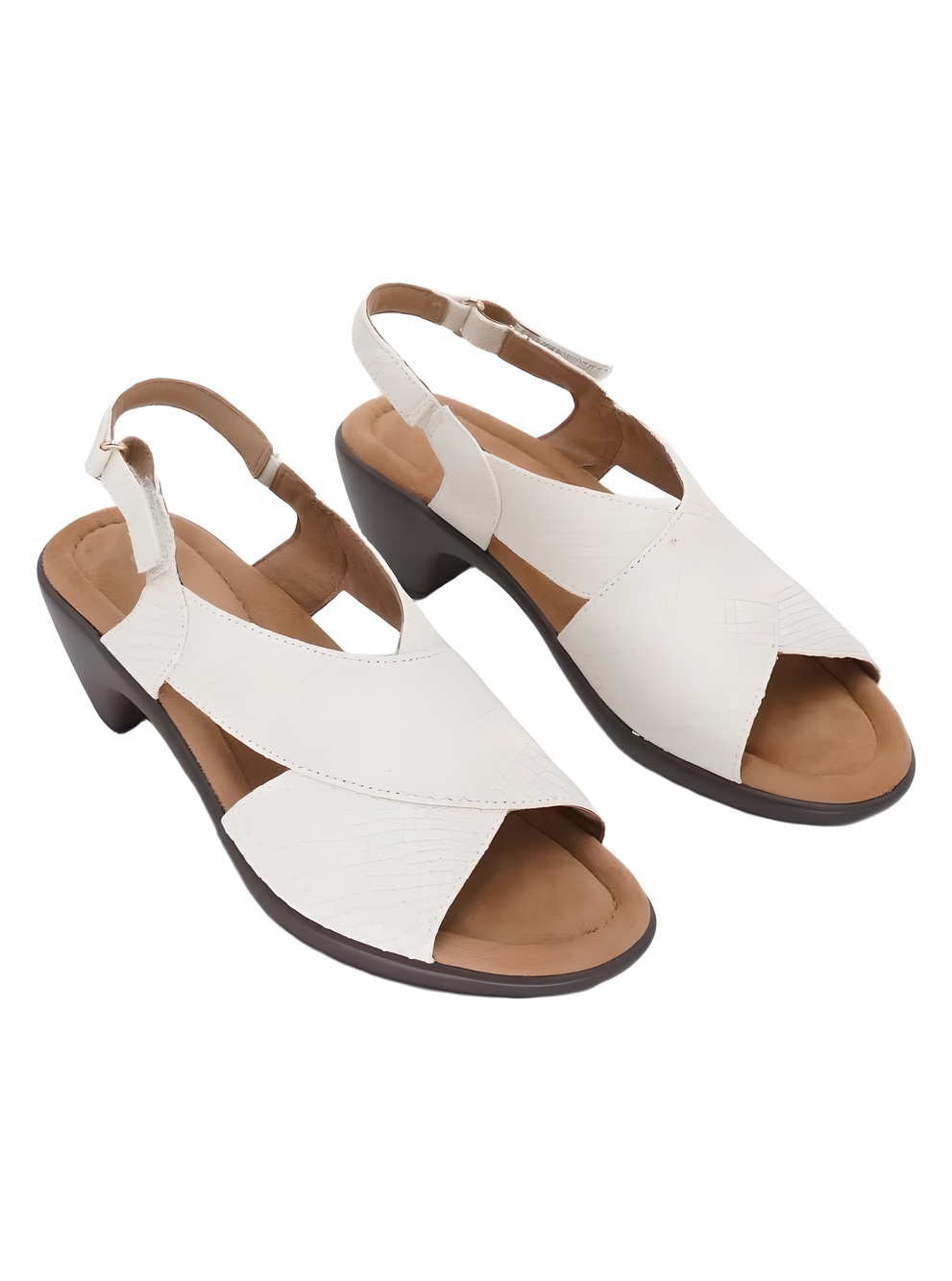 Easy Spirit Sechantal White Textured Leather Wedge Slingback Sandals Size 7M